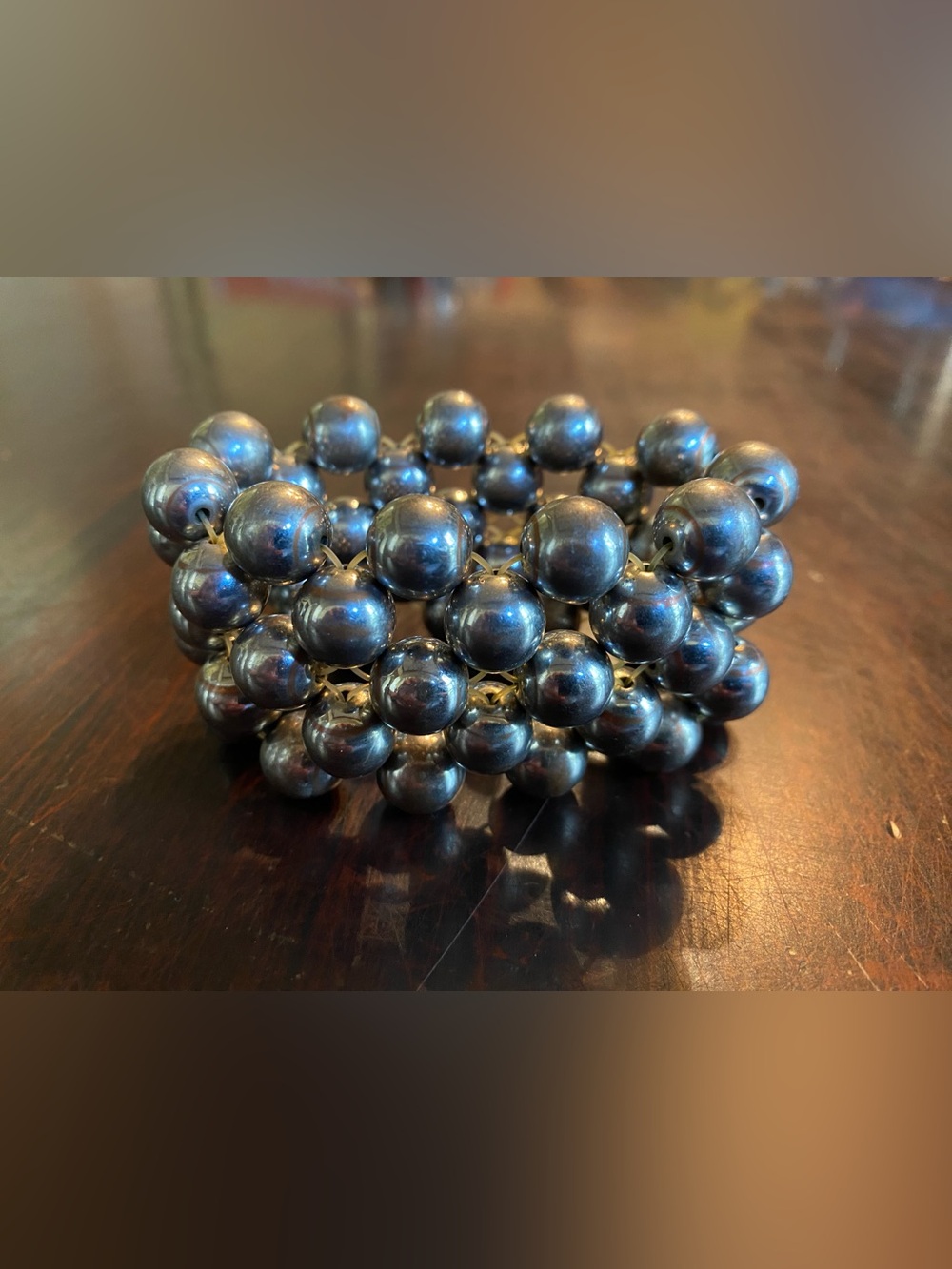 Metallic Round Beaded Stretch Bracelet